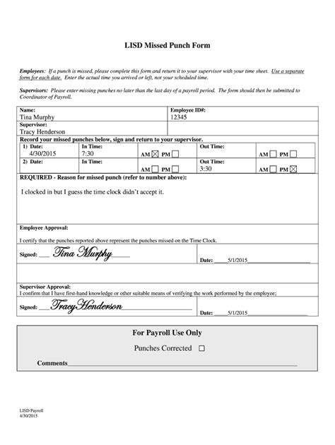 Fillable Online Lisd Missed Punch Form Fax Email Print Pdffiller