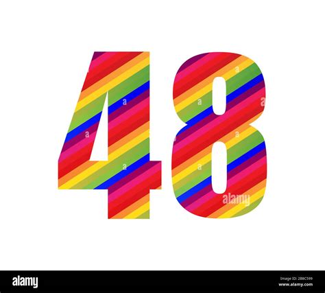 48 Number Rainbow Style Numeral Digit Colorful Forty Eight Number