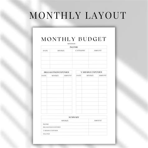 Monthly Budget Planner Printable Financial Journal Monthly Budget Sheet