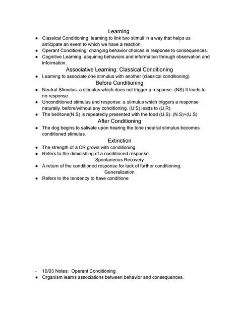 Psych Notes 9 30 And 10 03 Learning Classical Conditioning Learning To