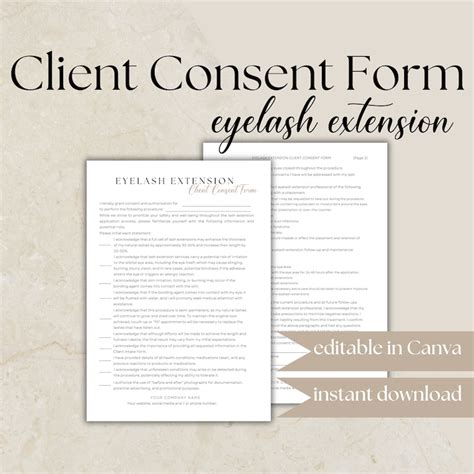 Lash Consent Form Template Editable Eyelash Extension Esthetician Client Consent Forms Lash