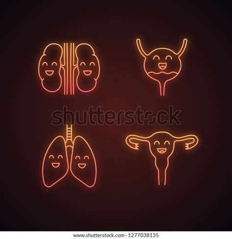 Smiling Human Internal Organs Neon Light Stock Vector Royalty Free