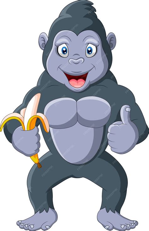 Premium Vector Cartoon Funny Gorilla Holding A Banana