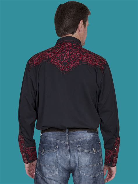 Scully Men S Embroidered Scroll Western Snap Shirt Red