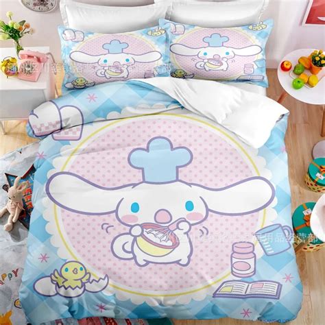 Cartoon Anime Sanrio Bedding Set Kawaii Cinnamoroll Quilt Cover Duvet