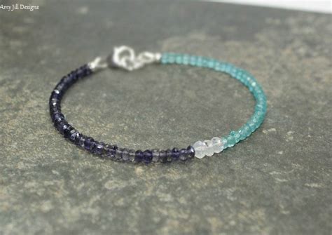 Apatite Iolite Rainbow Moonstone Bracelet Apatite Jewelry Layering