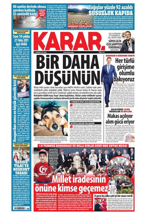 Karar Gazetesi 16 Temmuz 2024 Salı Günü Manşeti