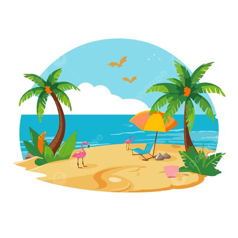 Pantai Gratis Stiker Clipart Kartun Vektor Pantai Musim Panas Tropis