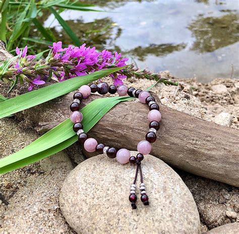 Ecstatic Love Mala Bracelet Natural Madagascar Rose Quartz Aaa Brazilian Red Garnet Aaa