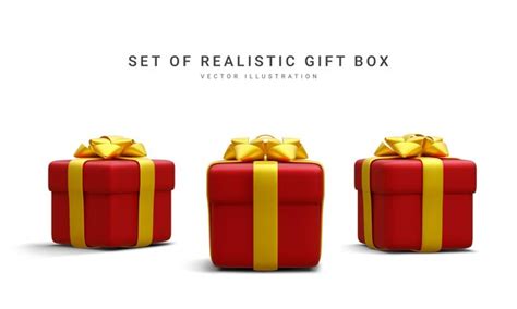 Premium Vector Set Of D Realistic Red Gift Boxes With Gold Ribbon