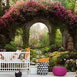 Fairy Tale Garden With Flower Arches Wallpaper Modern Wall Decor Nursery Room Photo Wallpaper ...