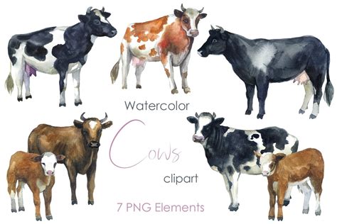 Watercolor Clipart. Cow Clipart Farm Png - art.miraikun.sbs