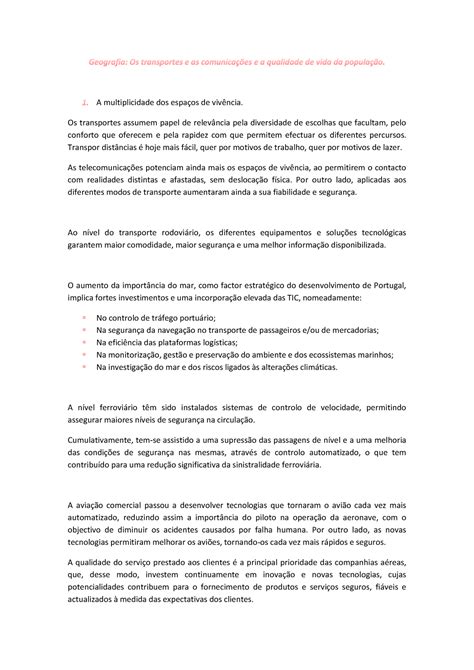 Os Transportes E As Comunica Es E A Qualidade De Vida Da Popula O