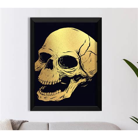 Happy Larry Lachender Totenkopf Goldfolie Gerahmter Druck Wayfair De