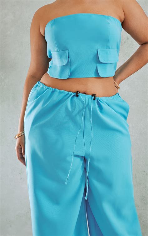 Plus Bright Blue Toggle Waist Wide Leg Trousers Prettylittlething Ie