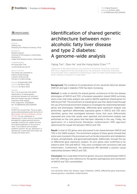 Pdf Identification Of Shared Genetic Architecture Between Non