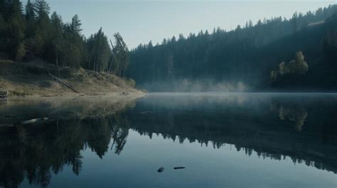 Un Lago En El Bosque Con Niebla Y Rboles Foto Premium