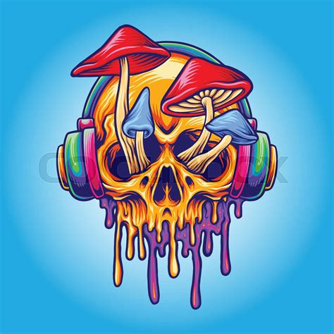 Funky Psychedelic Skull Mushroom Stock Vector Colourbox