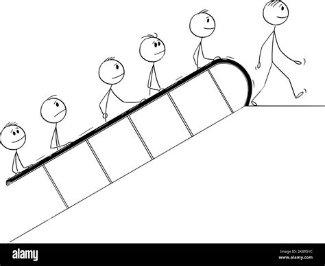 People On Escalator Vector Cartoon Stick Figure Illustration Stock