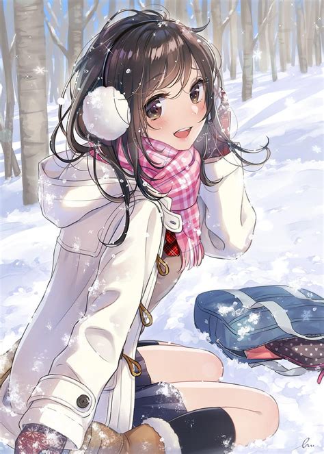 Anime Original Girl Mountain Snow Sun Anime Girls Winter Hd