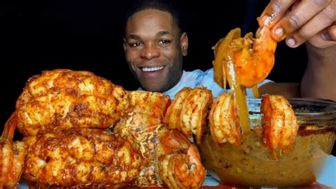 Giant Lobster Tails Seafood Boil Mukbang Tiger Prawns Boiled Eggs Mukbang Youtube