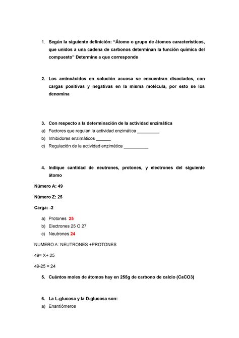 Final Bioquimica Sin Respuestas Seg N La Siguiente Definici N