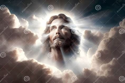 God Face Portrait in the Clouds, Jesus Christ Religious Background ...