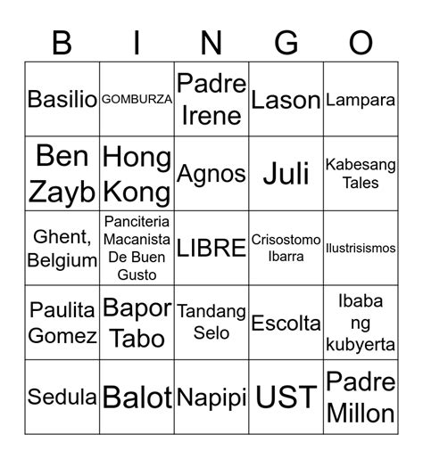 Filipino Bingo Card