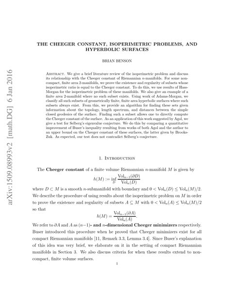 cheeger constant isoperimetric problems  hyperbolic surfaces