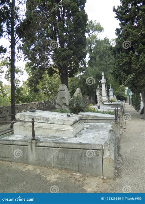 Cemetery in Barcelona. Old Tombs Stock Image - Image of detail