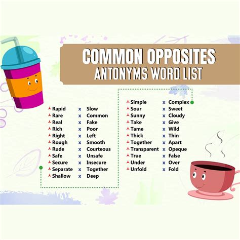 Common Opposites Antonyms Word List - Template 18