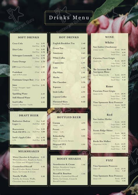 Menu at West Ivy restaurant, Bury