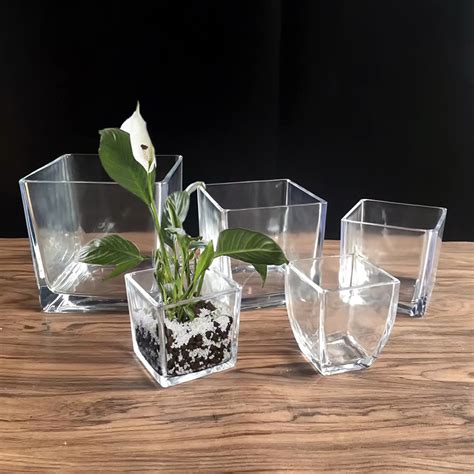 Wholesale Clear Square Glass Cube Flower Vase High Quality Square Vasesquare Vase