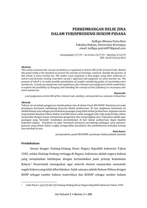 PDF PERKEMBANGAN DELIK ZINA DALAM YURISPRUDENSI HUKUM PIDANA