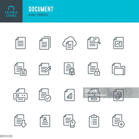 Document 벡터 선형 아이콘 집합입니다 완벽한 픽셀 편집 가능한 획 세트에는 문서 파일 디플로마 파일 다운로드 이력서