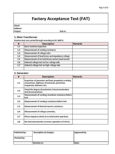 Annex Factory Acceptance Test Eng Electric Generator Transformer