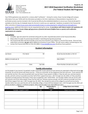 Fillable Online Dependent Verification Worksheet For Federal