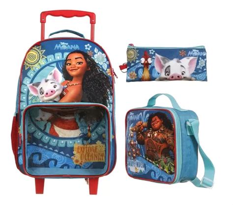 Kit Mochila Rodinha G Lancheira Estojo Princesa Moana Disney