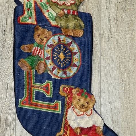 Needlepoint Stocking With Teddy Bear Etsy