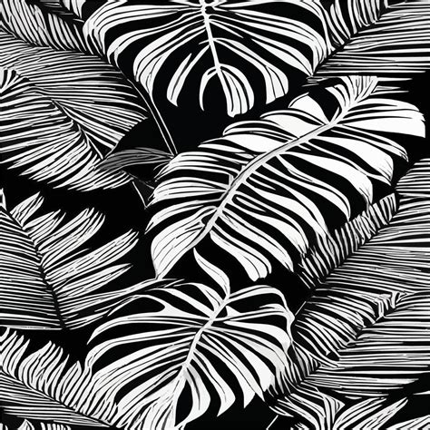 Exotic Leaves Seamless Pattern In Black And White Stylish Abstract