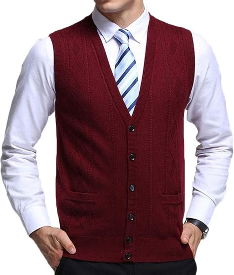 Mens Sleeveless Cardigan Knitted Button Waistcoat Classic Style Cardigans V Neck Solid Color