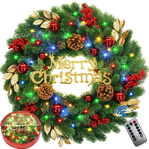 Buy 18 Inch Pre Lit Artificial Christmas Wreath With Lights Lighted