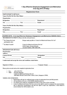 Fillable Online Registration Form 1 Day Effective Employee Engagement