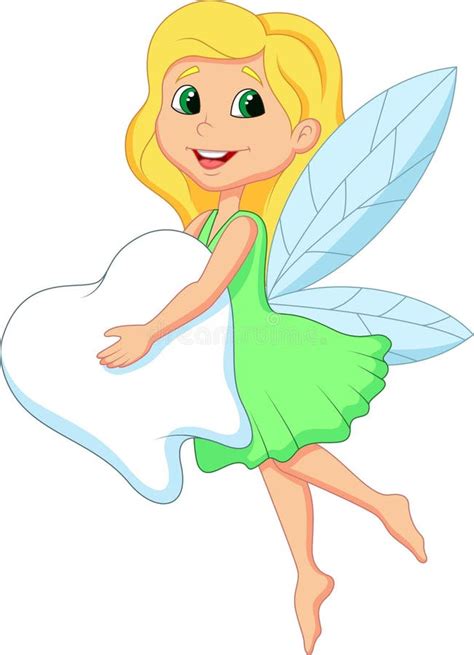 Cute Tooth Fairy Flying Cartoon With Tooth Stock Vector - Illustration ...