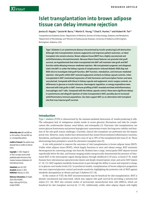 Pdf Islet Transplantation Into Brown Adipose Tissue Can Delay Immune