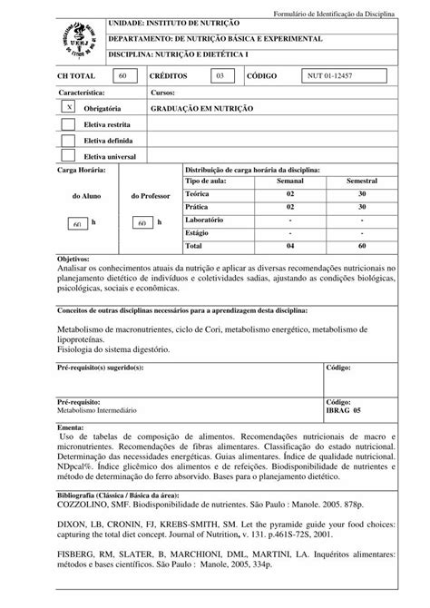 Pdf Formul Rio De Identifica O Da Disciplina Unidade Tipo De