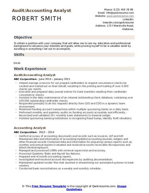 Accounting Analyst Resume Samples Qwikresume