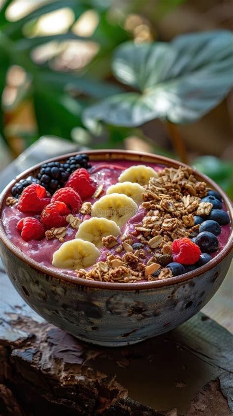 Healthy Brazilian Acai Bowl With Fresh Fruits And Granola Stock Image