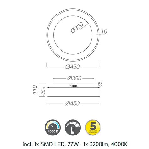 Plafón de techo Girona LED regulable mando Trio