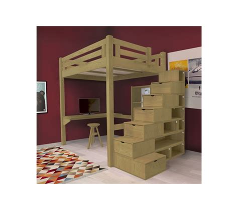 Lit Mezzanine Alpage Bois Escalier Cube Hauteur R Glable Couleur